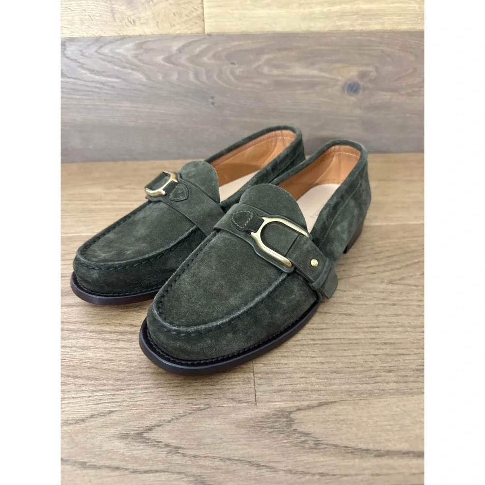 Ralph Lauren Purple Label Perrin Loafer Mens 8.5 D Petrol Olive Calf Suede Italy
